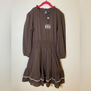 MADISON Mathews Brown 100% Cotton Long Sleeve Knee Length Dress Size XS NWT